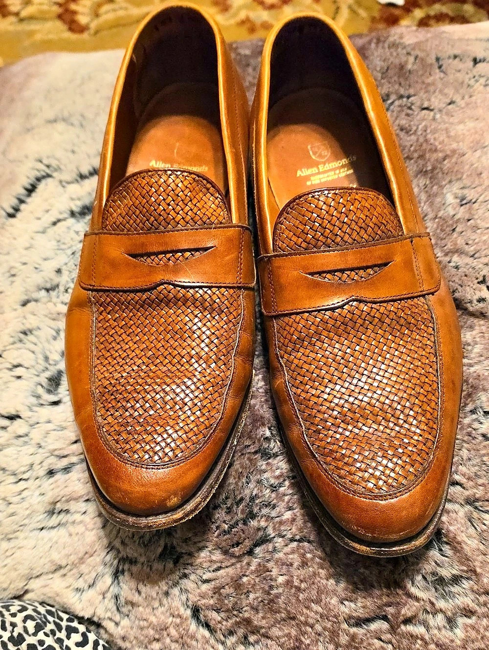 Allen Edmonds Lake Bluff Woven Penny Loafer Woven Leather Loafers Brown US 13